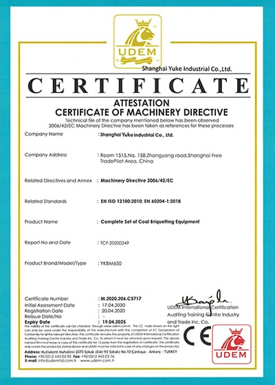 CE (Ensemble complet d’équipements de briquetage de charbon)